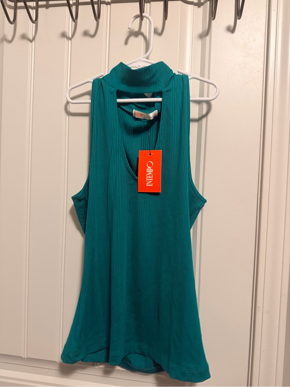 Teal Ribbed Mock Neck Tank